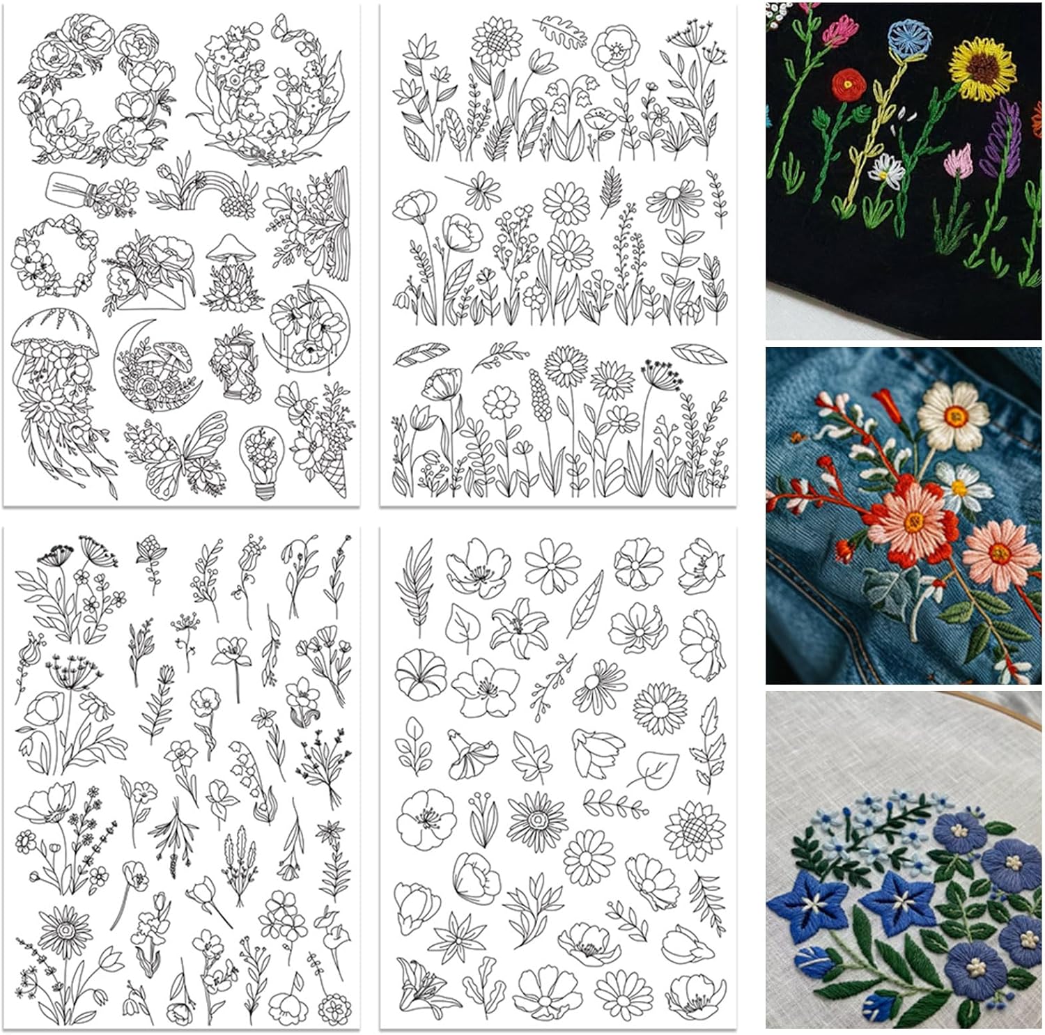 Embroidery Design Patterns Flowers - ORIGACH 4 Folhas de Estabilizadores de