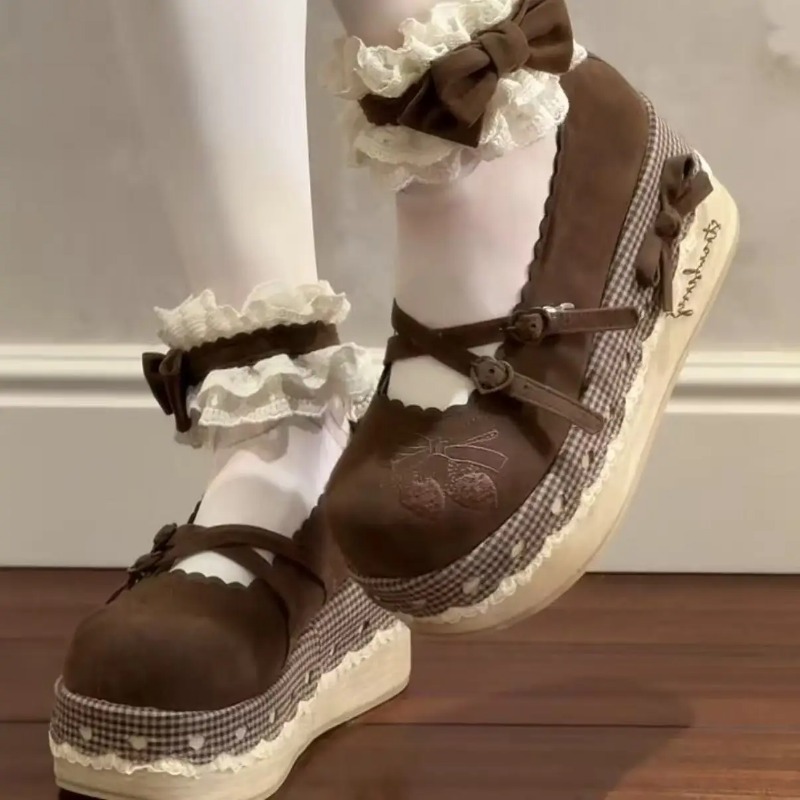 Embroidery Print - Sapatos de Salto Alto Lolita com