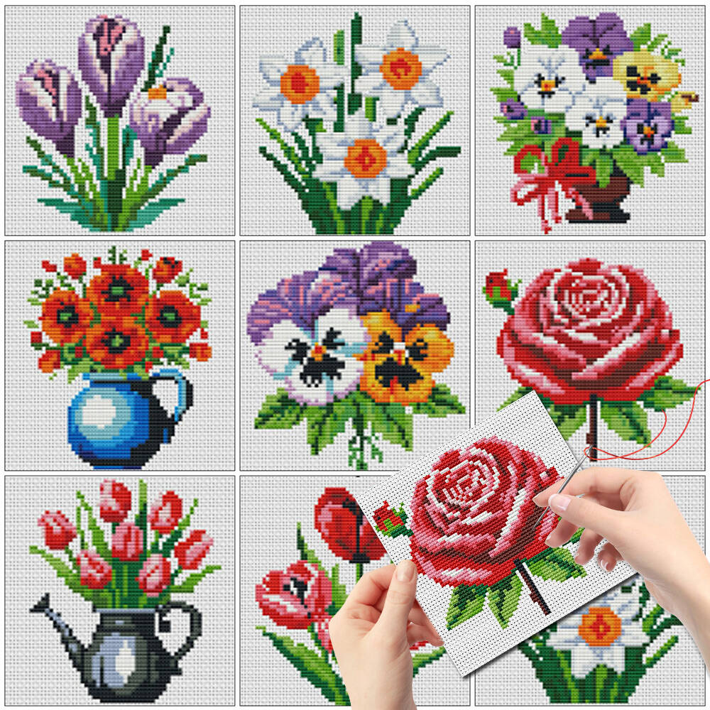 Embroidery Design Patterns Flowers - Evershine 8 peças Mini Ponto Cruz