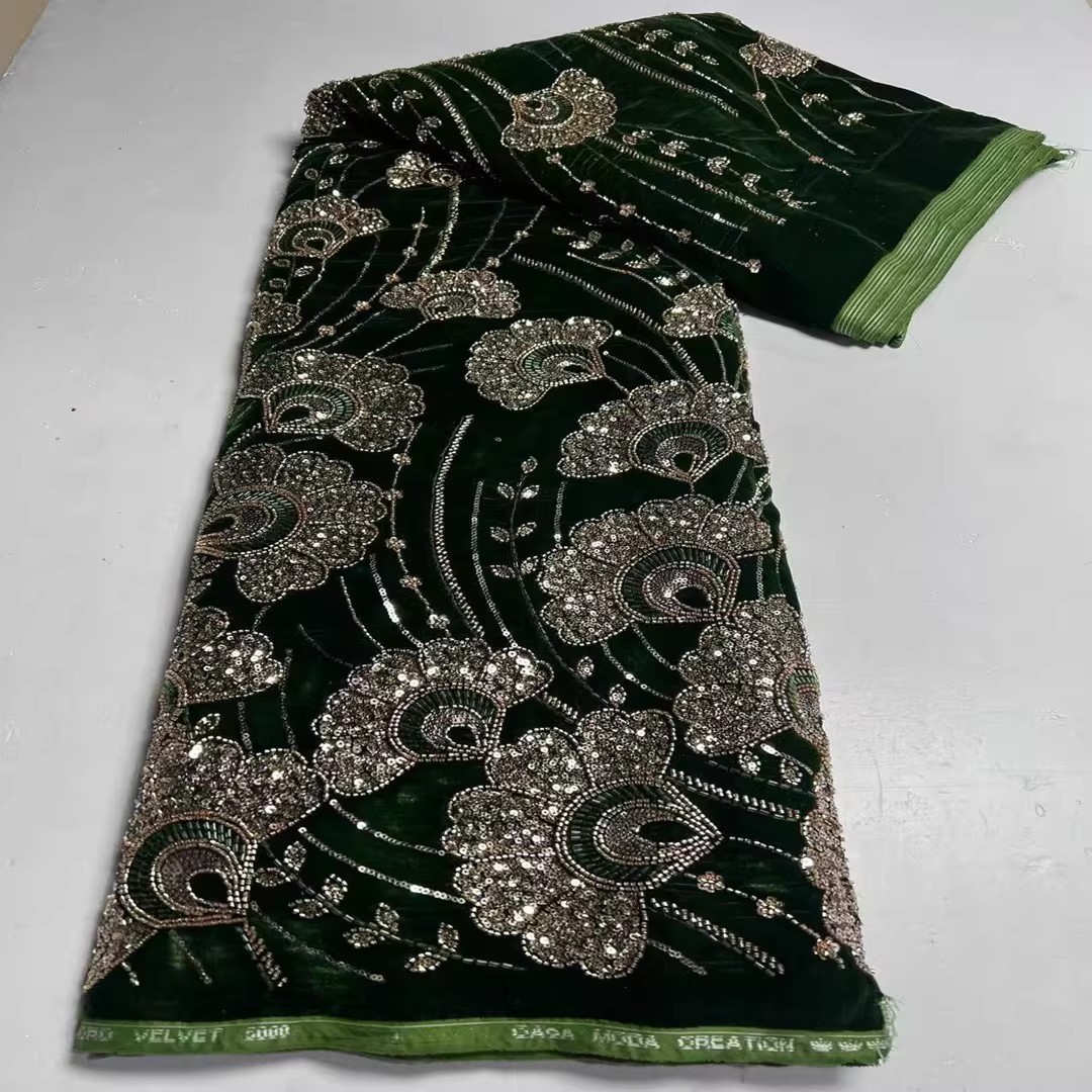 Embroidery Beads - Tecido de veludo com lantejoulas e