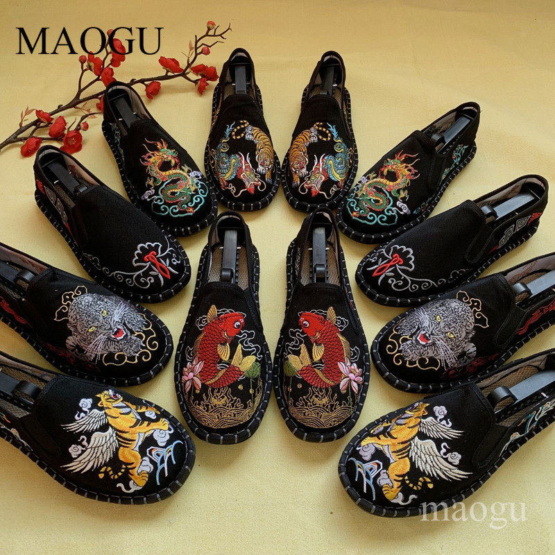 Embroidery Print - Sapatos Slip-On Unissex Estilo Chinês com