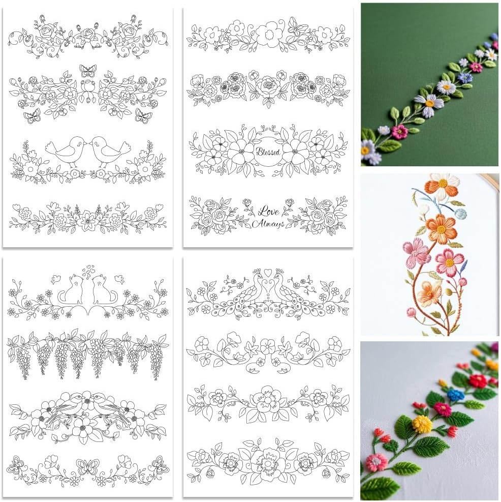 ORIGACH 4 Folhas de Estabiliza - Embroidery Design Patterns Flowers avaliação e preço