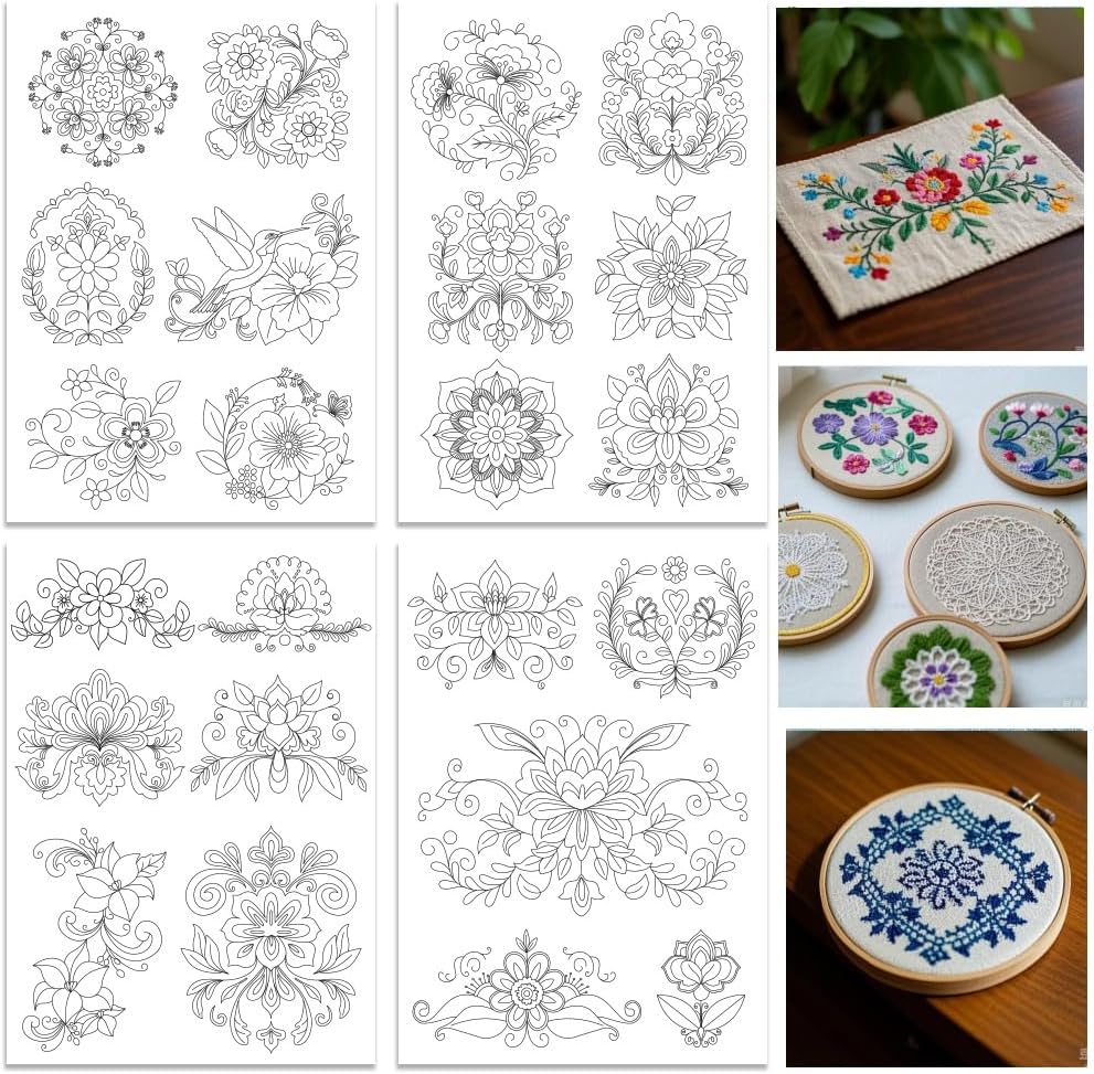 ORIGACH 4 Folhas de Estabiliza - Embroidery Design Patterns Flowers avaliação e preço