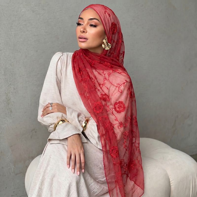 Lenço Hijab Muçulmano com Bord - Embroidery Print avaliação e preço