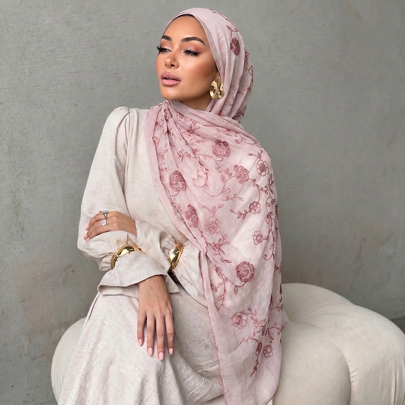 Lenço Hijab Muçulmano com Bord - Embroidery Print avaliação e preço
