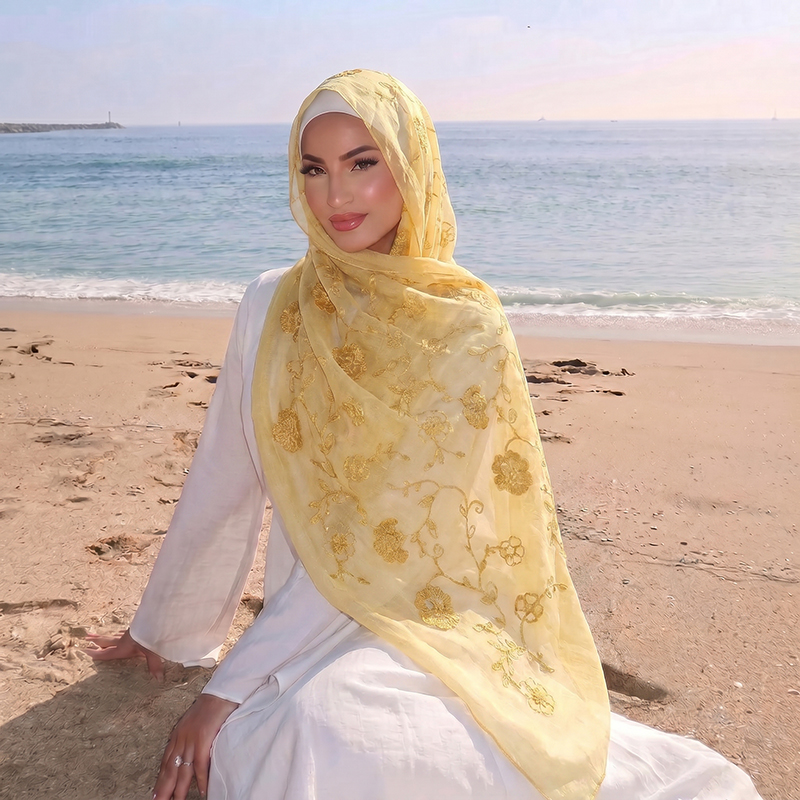 Lenço Hijab Muçulmano com Bord - Embroidery Print avaliação e preço