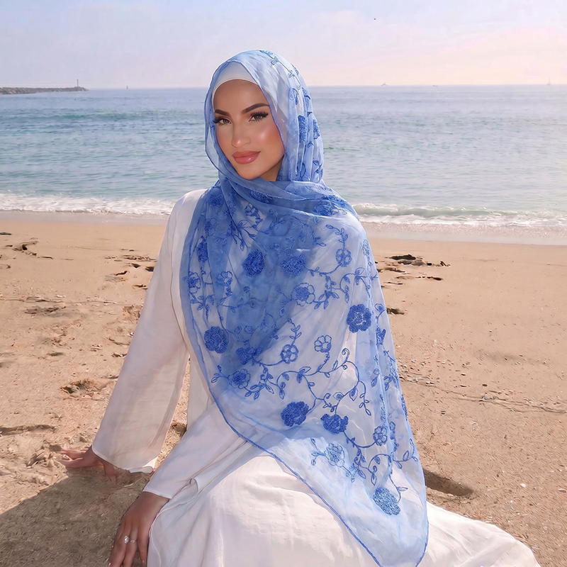 Lenço Hijab Muçulmano com Bord - Embroidery Print avaliação e preço