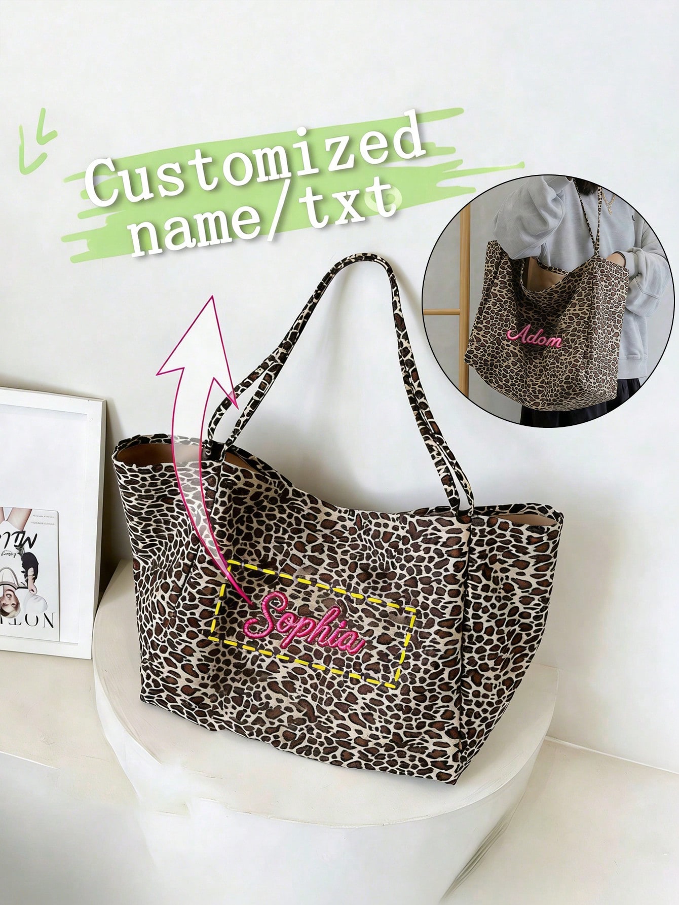 Bolsa tote com estampa de leop - Embroidery Gift Ideas avaliação e preço